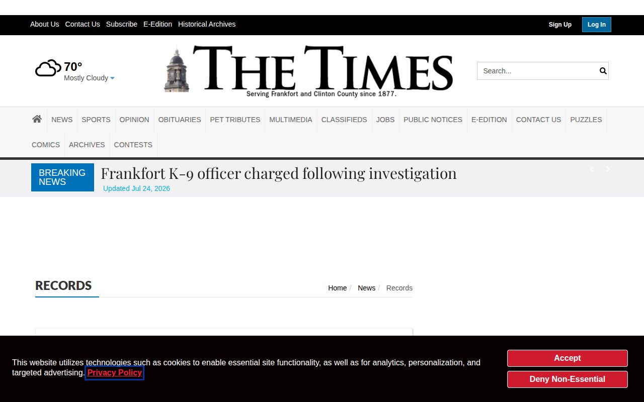 The Times Clinton County arrest news and records page