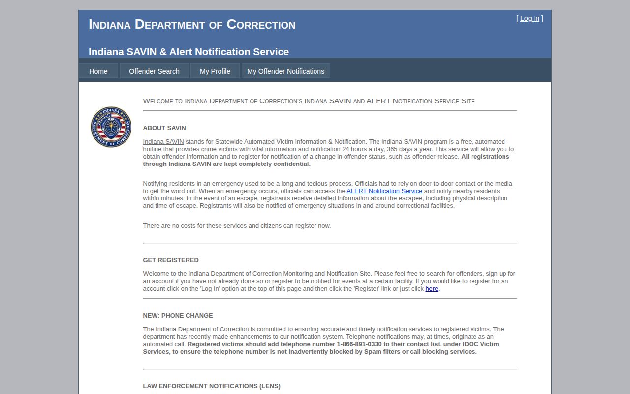 Indiana SAVIN Clinton County custody notification portal