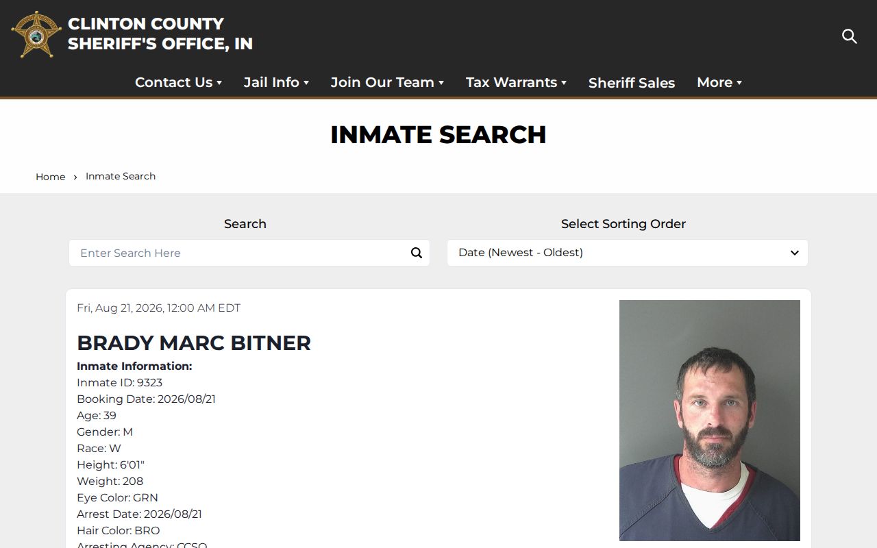Clinton County official jail roster search unavailable state