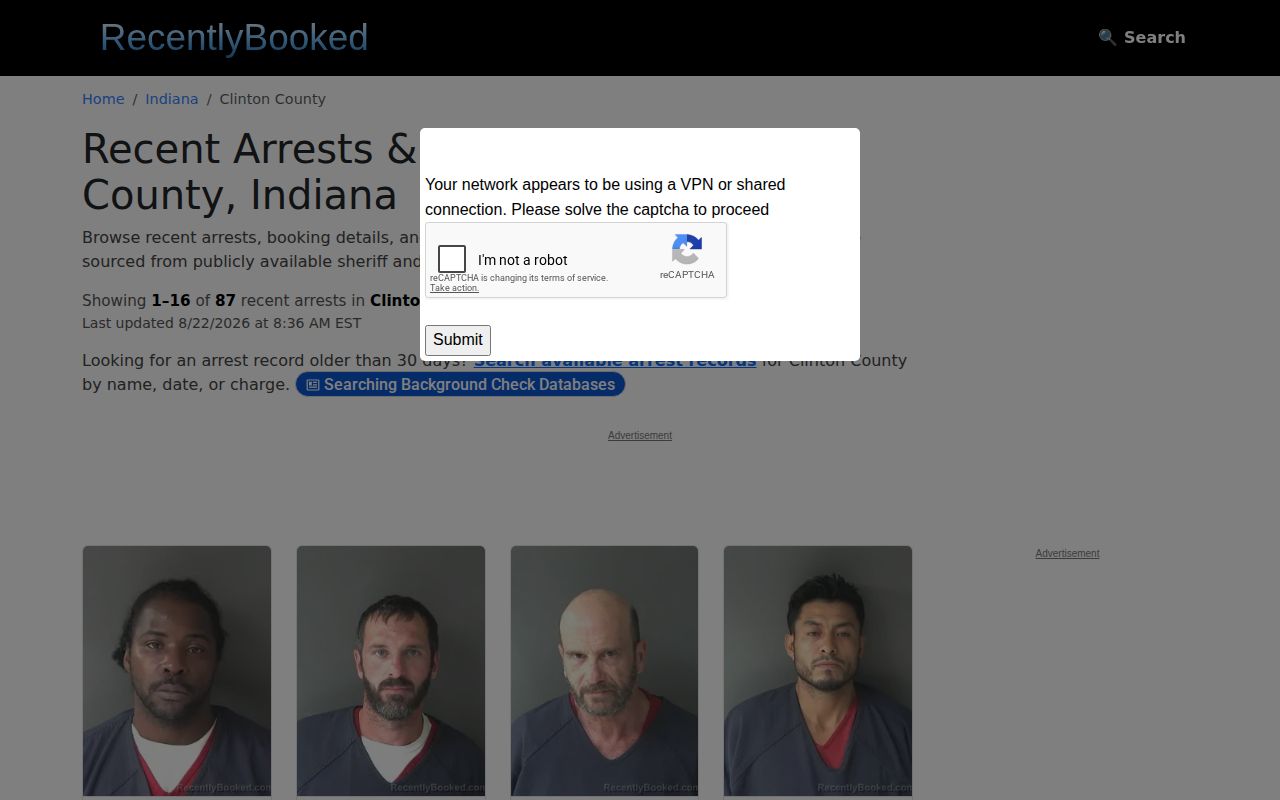 Unofficial RecentlyBooked Clinton County booking record page